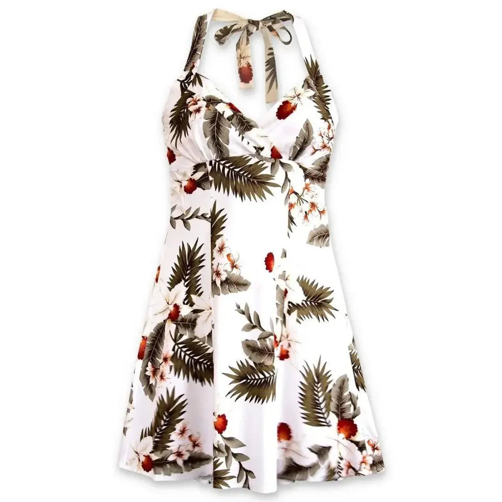 Moon White Napali Hawaiian Halter Dress Made in Hawaii
