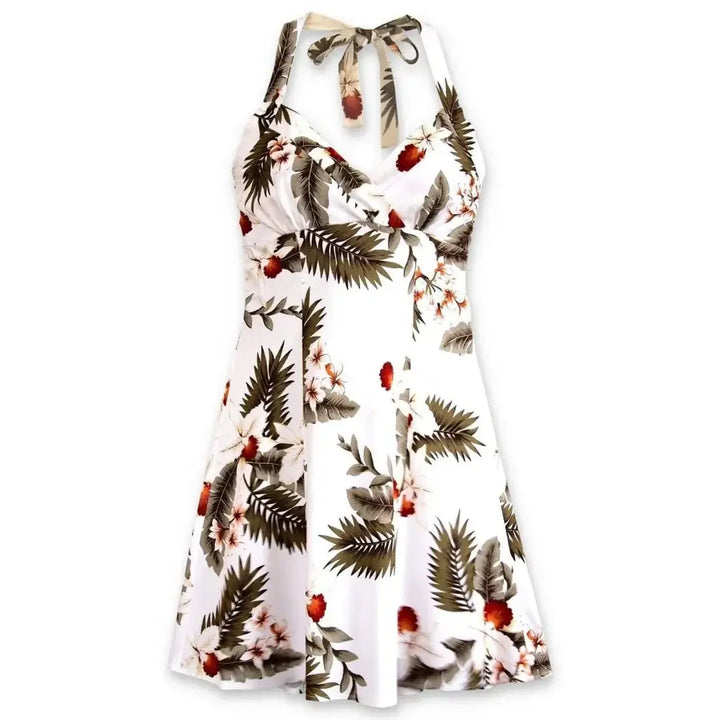 Moon White Napali Hawaiian Halter Dress Made in Hawaii
