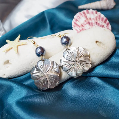Mother Of Pearl Hibiscus Drop Earrings - Made In Hawaii