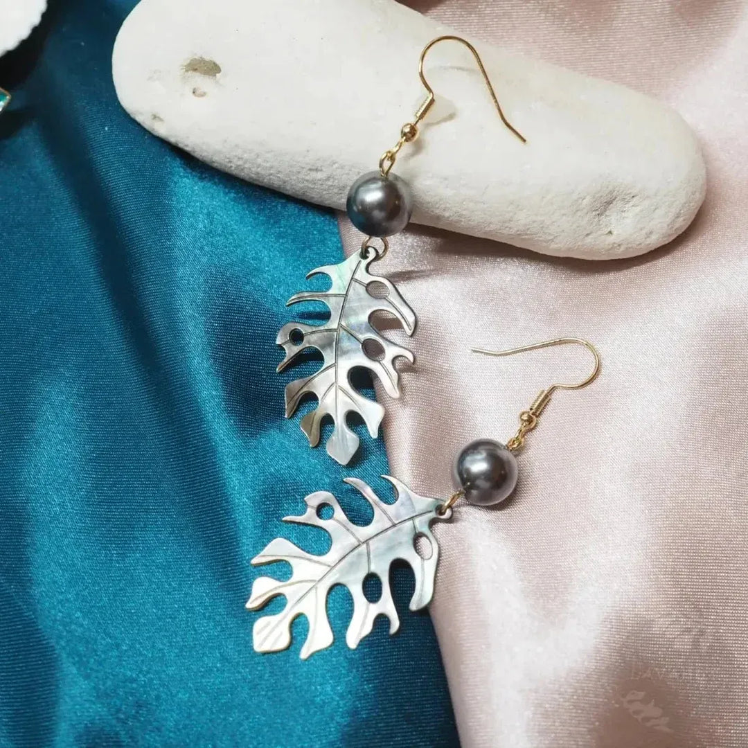 monstera drop Mother of Pearl Monstera Drop Earrings for Elegance