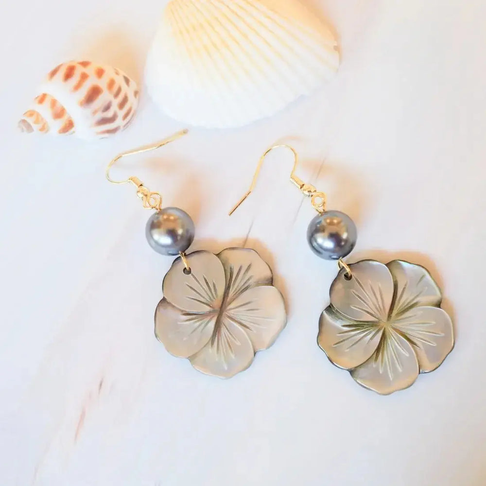 Mother of Pearl Plumeria Drop Earrings - Made in Hawaii