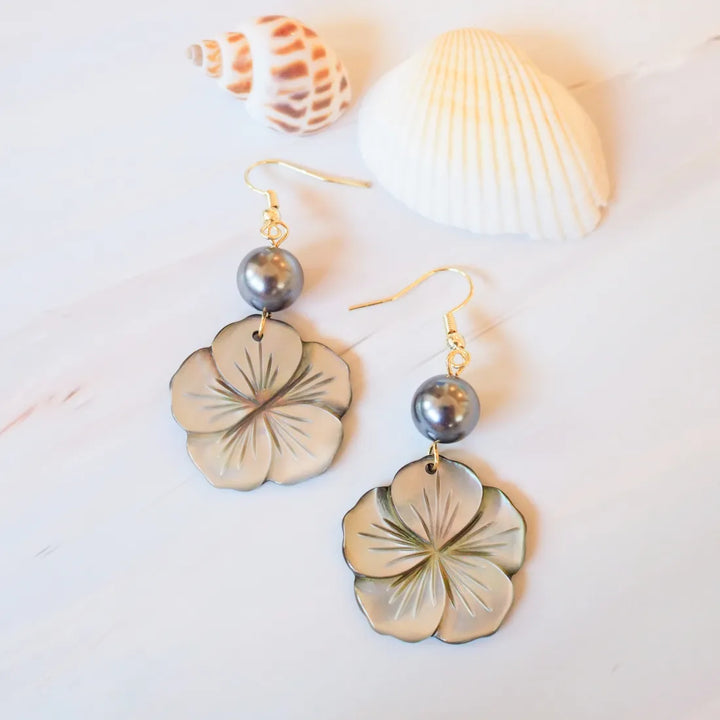 Mother of Pearl Plumeria Drop Earrings - Made in Hawaii