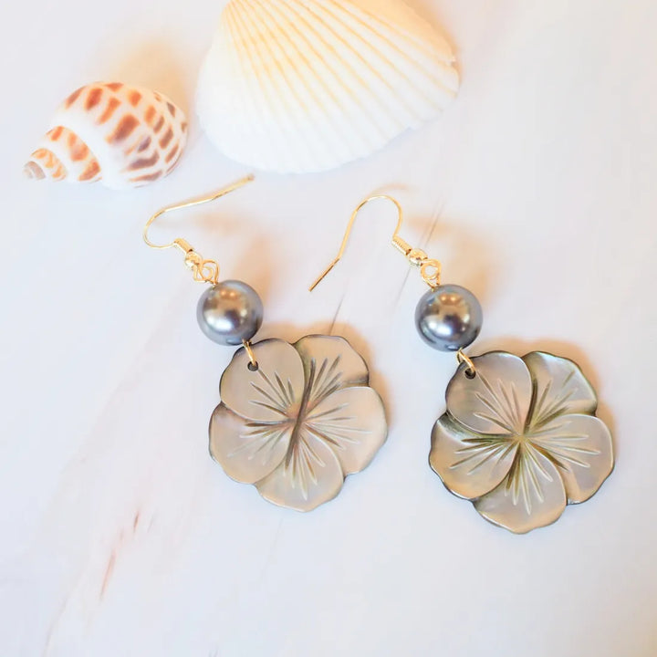 Mother of Pearl Plumeria Drop Earrings - Made in Hawaii