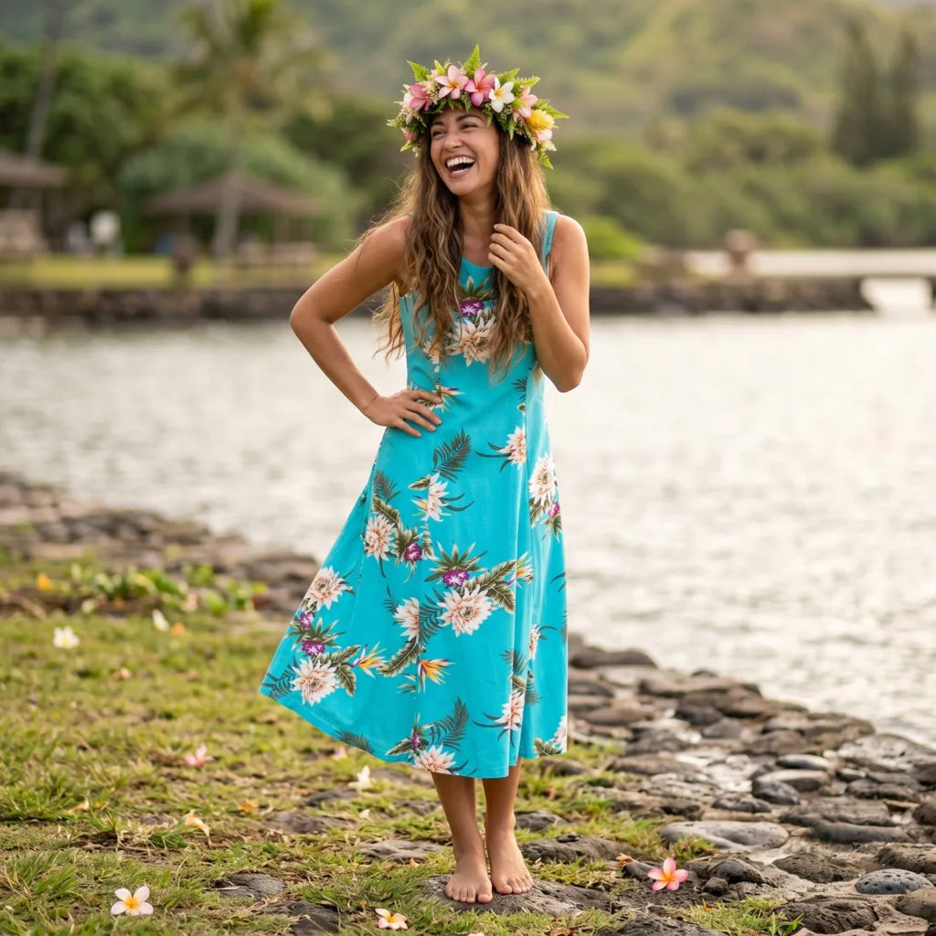 Mountain Green Darling Midi Hawaiian Dress Online M / Green