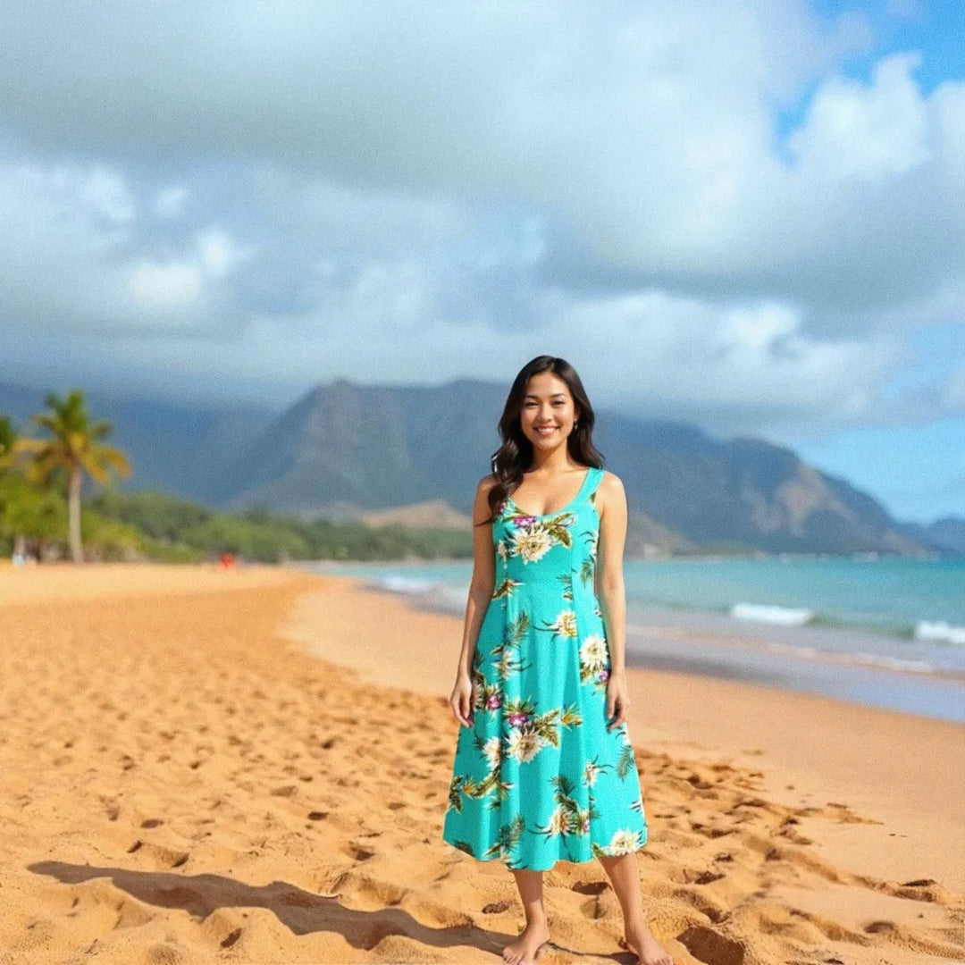 Mountain Green Darling Midi Hawaiian Dress - Made in Hawaii