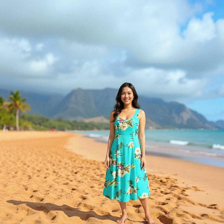 Mountain Green Darling Midi Hawaiian Dress - Made in Hawaii