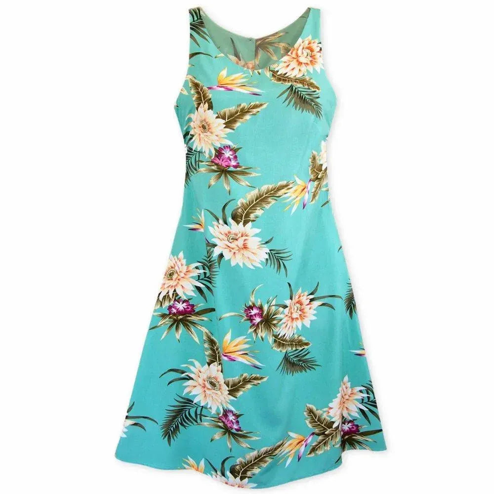 Mountain Green Fiesta Hawaiian Dress with A-Line Style M / Green