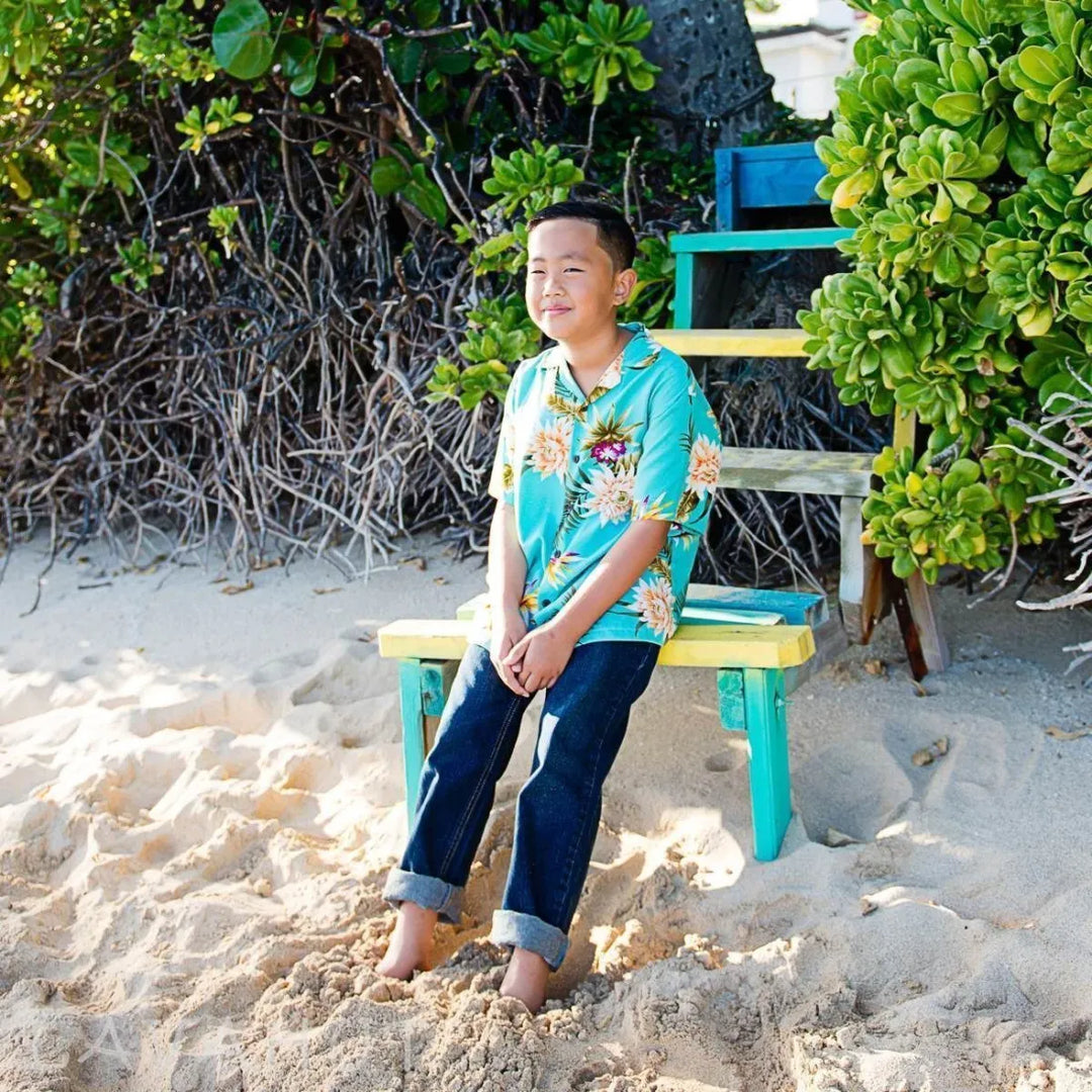 Mountain Green Hawaiian Boy Shirt - Made in Hawaii