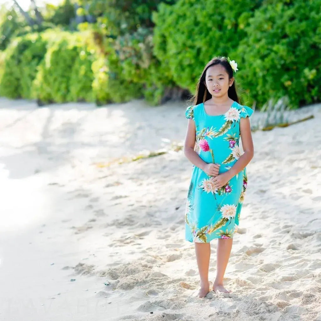 green emerald velvet dress Mountain Green Hawaiian Girl Rayon Dress for Kids 14 / Green