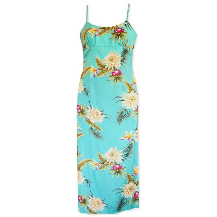 Mountain Green Long Hawaiian Dress with Skinny Straps - Made in Hawaii