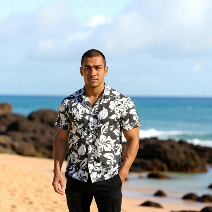 Nanakuli Black Hawaiian Cotton Shirt Made in Hawaii