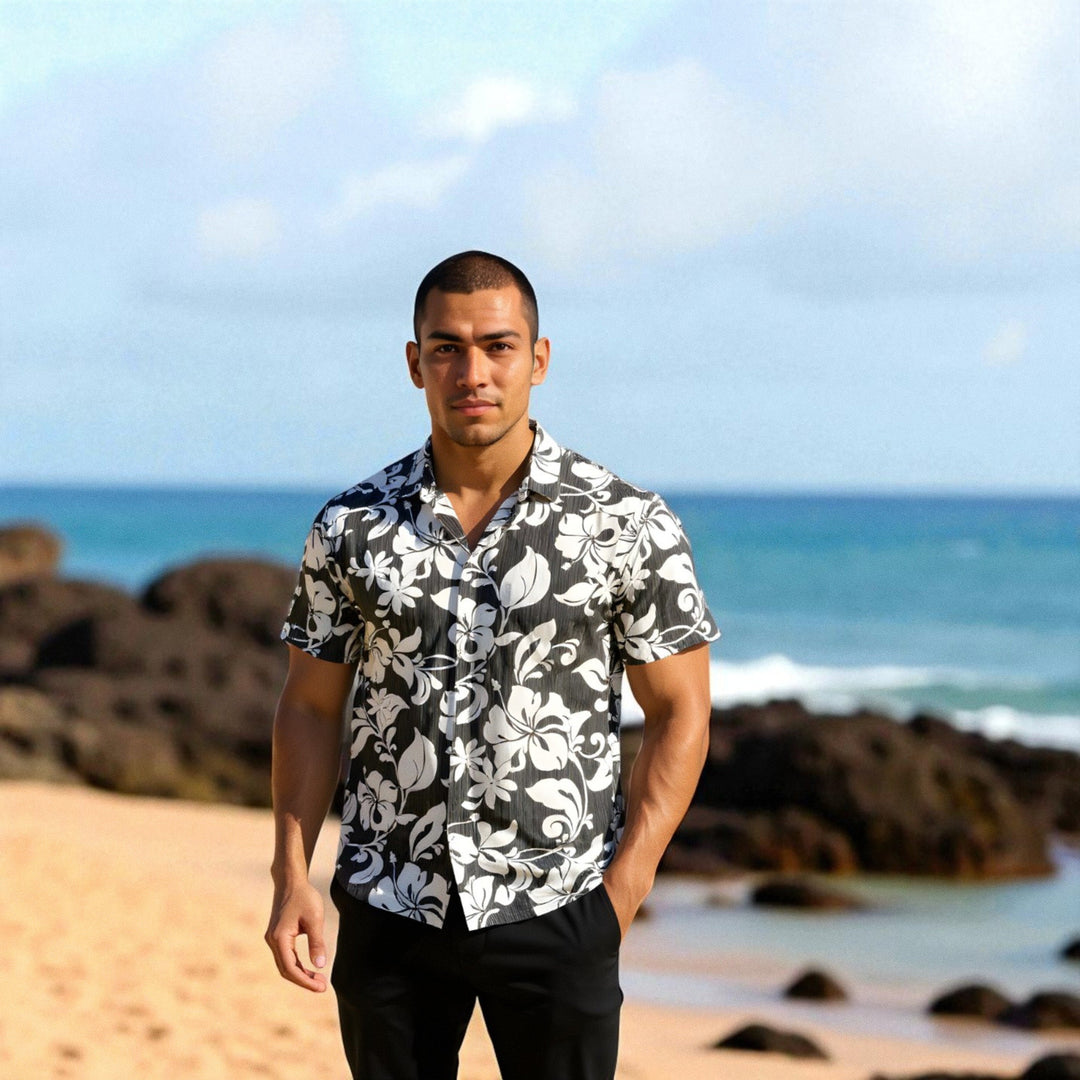 Nanakuli Black Hawaiian Cotton Shirt Made in Hawaii