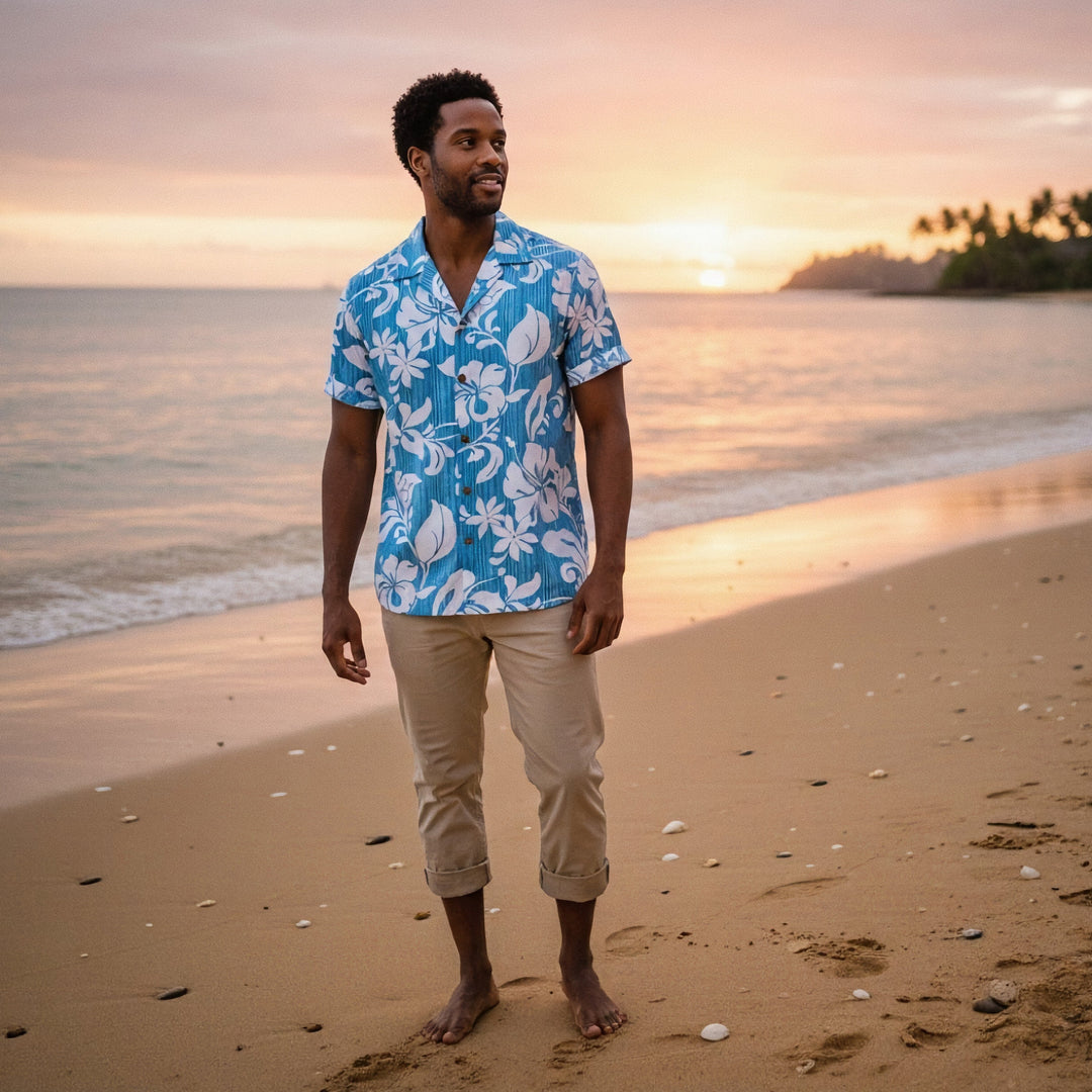 Nanakuli Blue Hawaiian Cotton Shirt Made in Hawaii