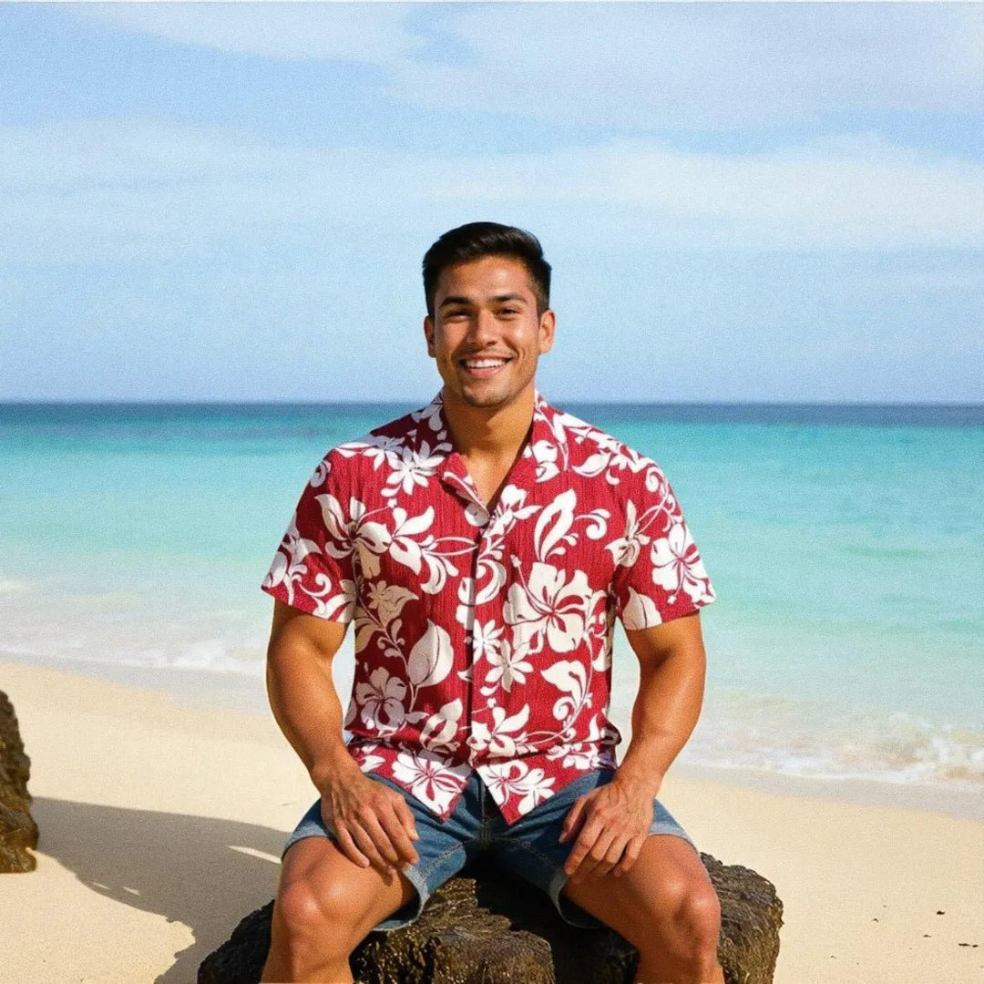 Nanakuli Red Hawaiian Cotton Shirt – Authentic Hawaiian Cotton Men's Shirts by Lavahut