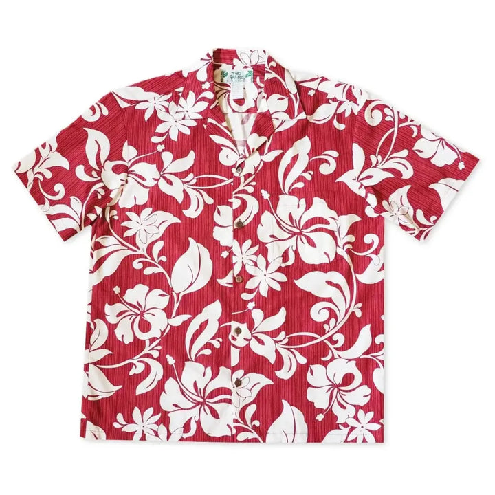 Nanakuli Red Hawaiian Cotton Shirt Made in Hawaii