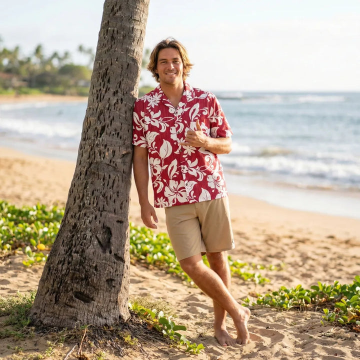 Nanakuli Red Hawaiian Cotton Shirt - Made in Hawaii