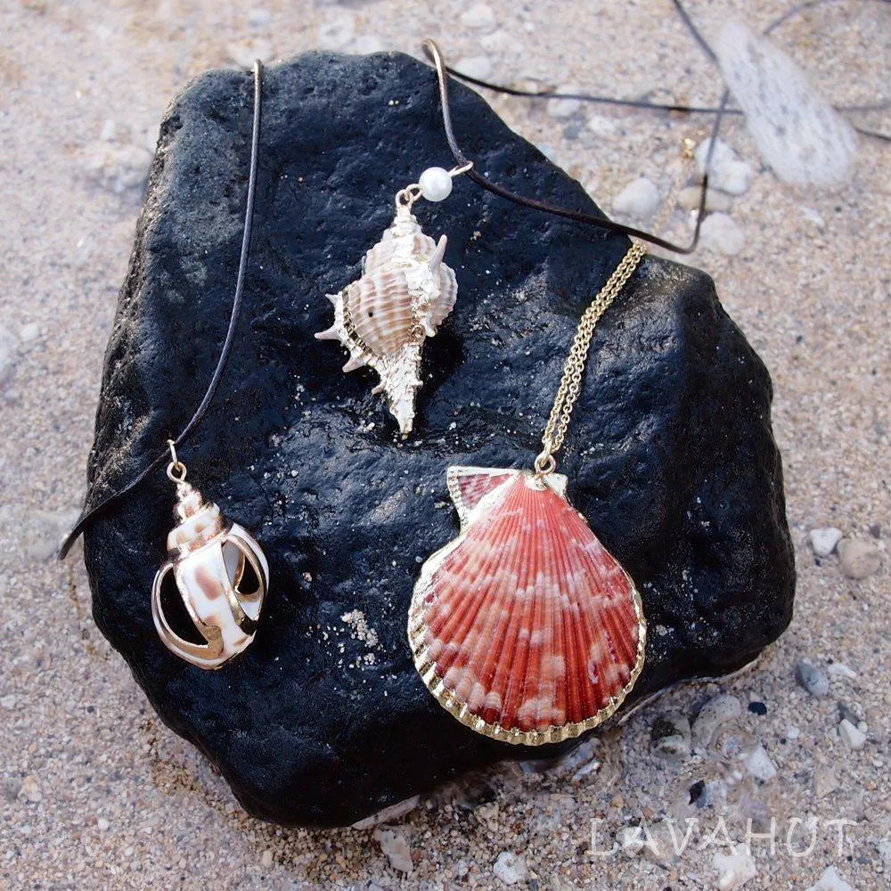 Nautical Spotted Seashell Hawaiian Pendant Necklace - Made In Hawaii