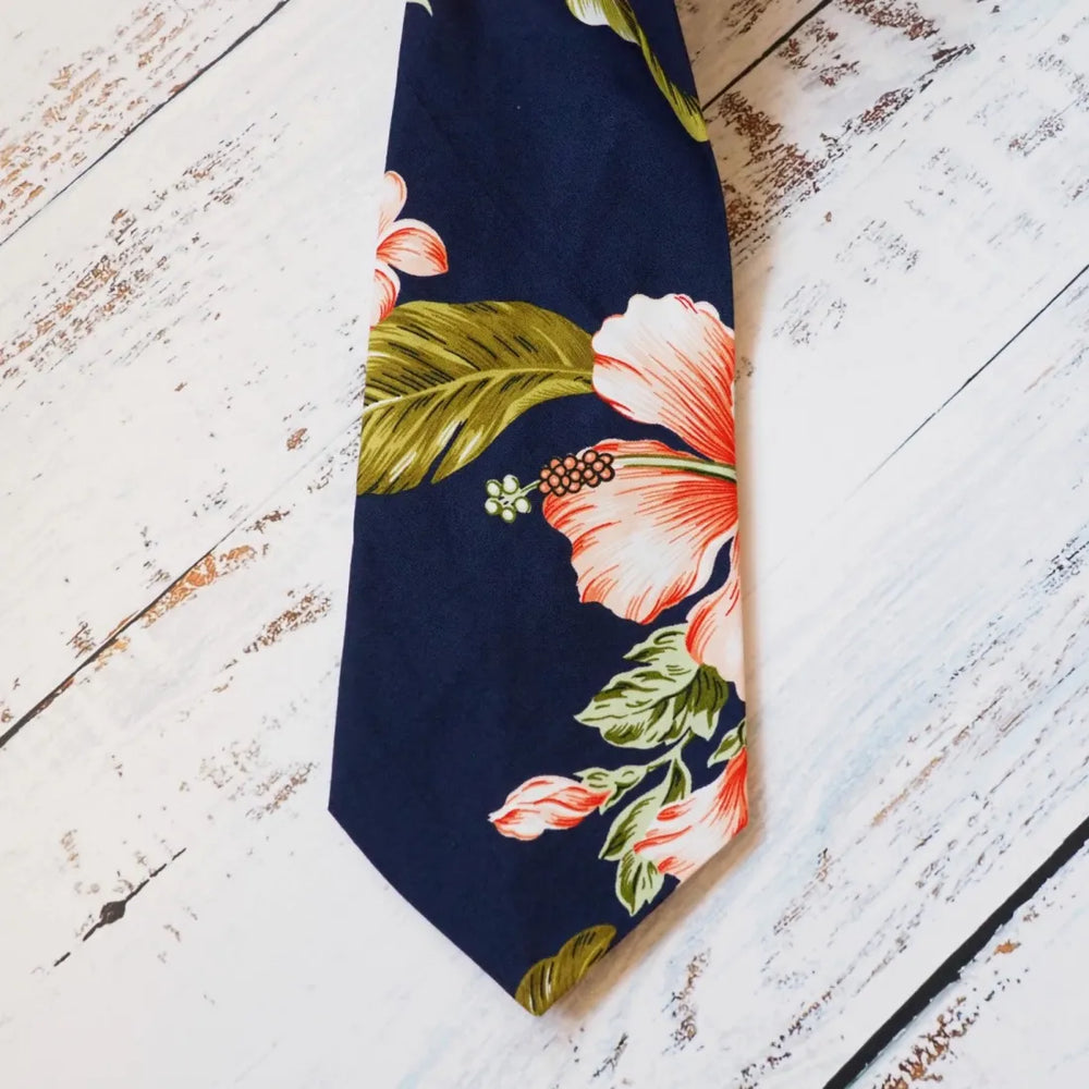 Navy Kualoa Hawaiian Necktie - Made in Hawaii