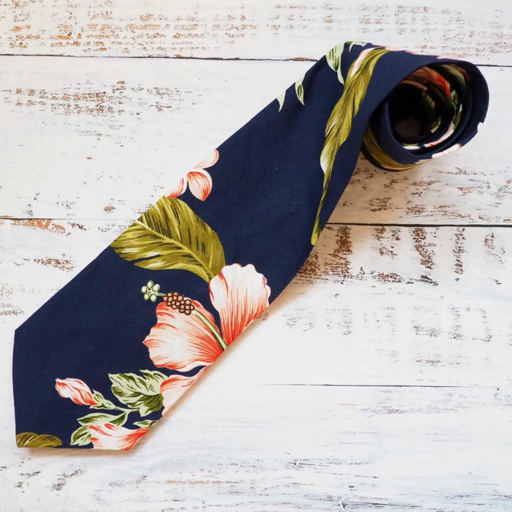 Navy Kualoa Hawaiian Necktie - Made in Hawaii