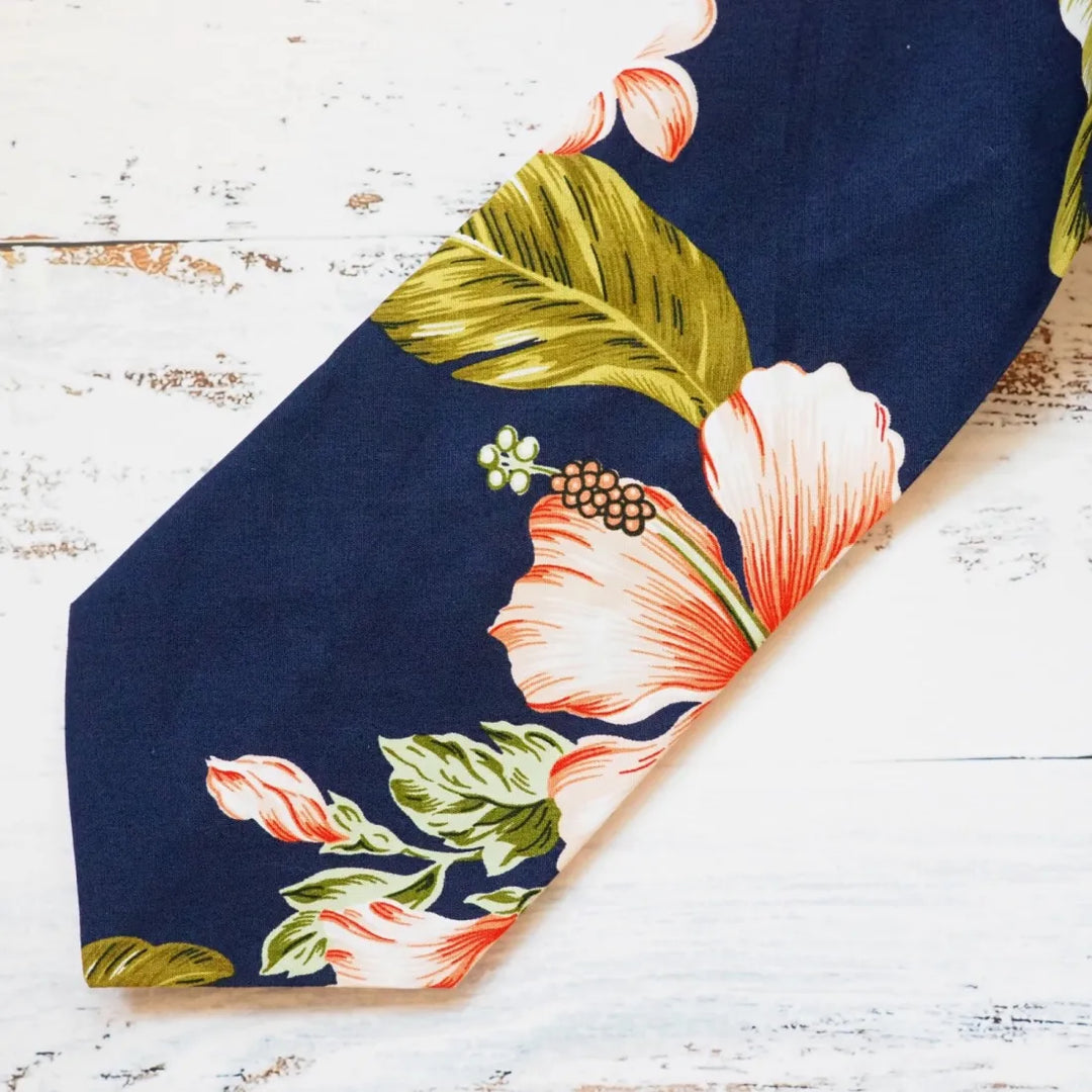 Navy Kualoa Hawaiian Necktie - Made in Hawaii