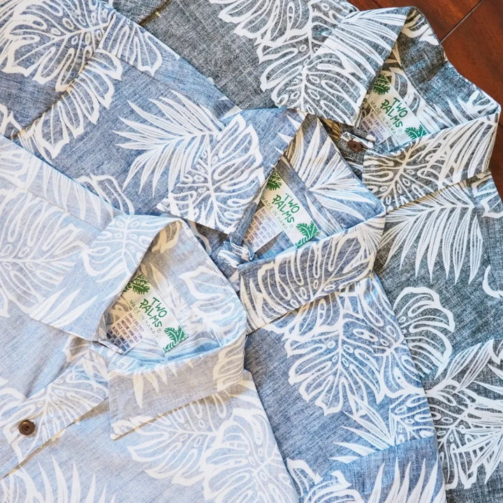 Navy Leaf Hawaiian Reverse Shirt - Made in Hawaii