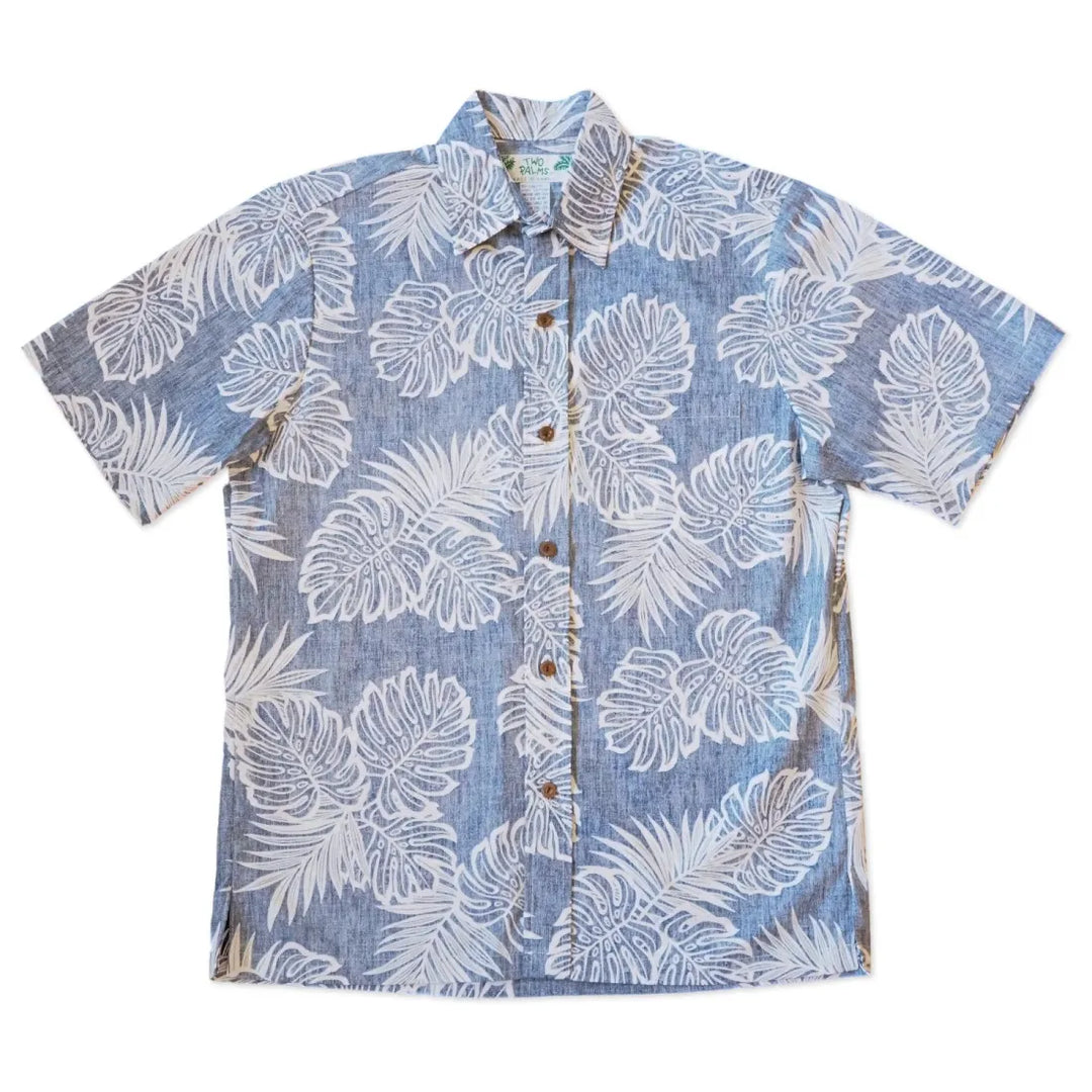 Navy Leaf Hawaiian Reverse Shirt - Made in Hawaii