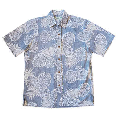 Navy Leaf Hawaiian Reverse Shirt - Made In Hawaii