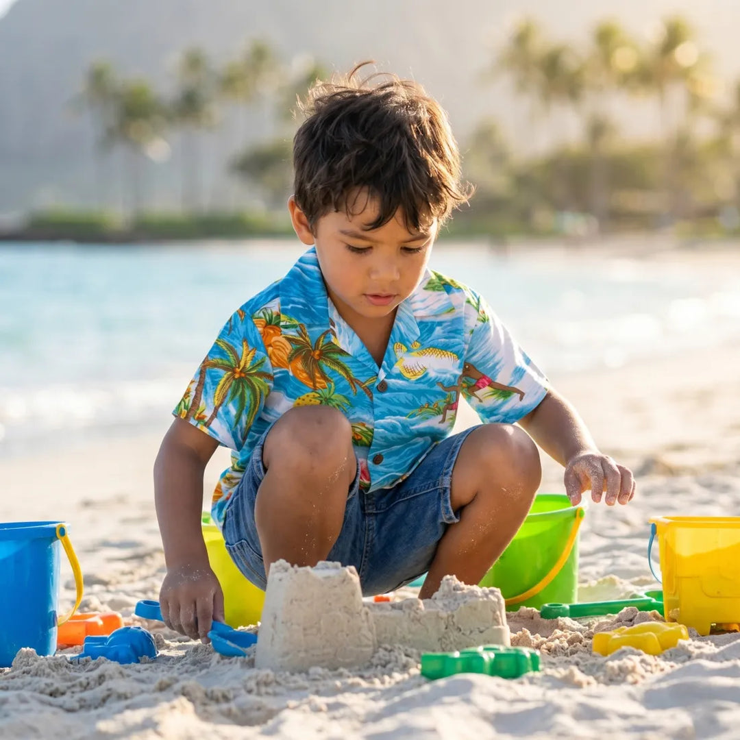 Ocean Life Aqua Hawaiian Boy Shirt - Made in Hawaii