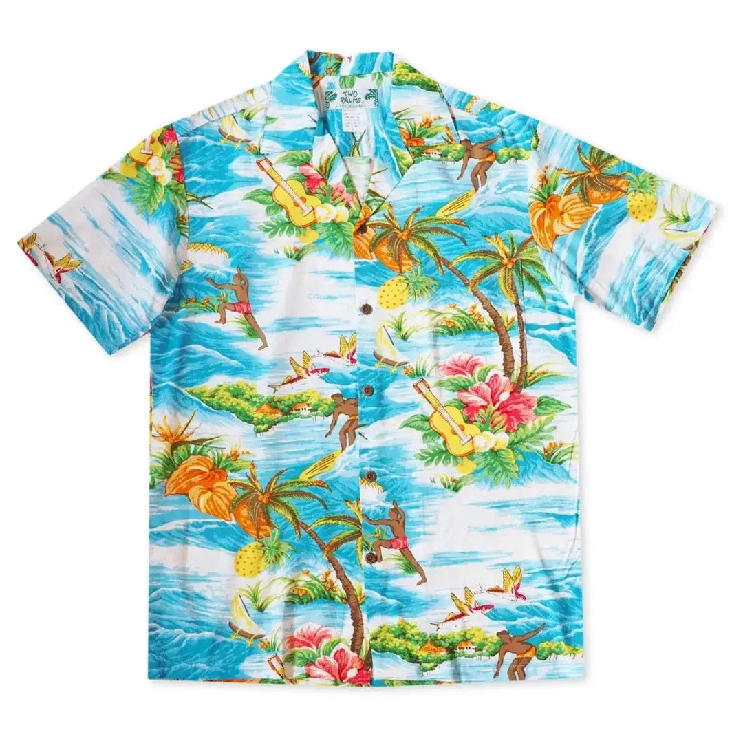 Ocean Life Aqua Hawaiian Rayon Shirt - Made in Hawaii