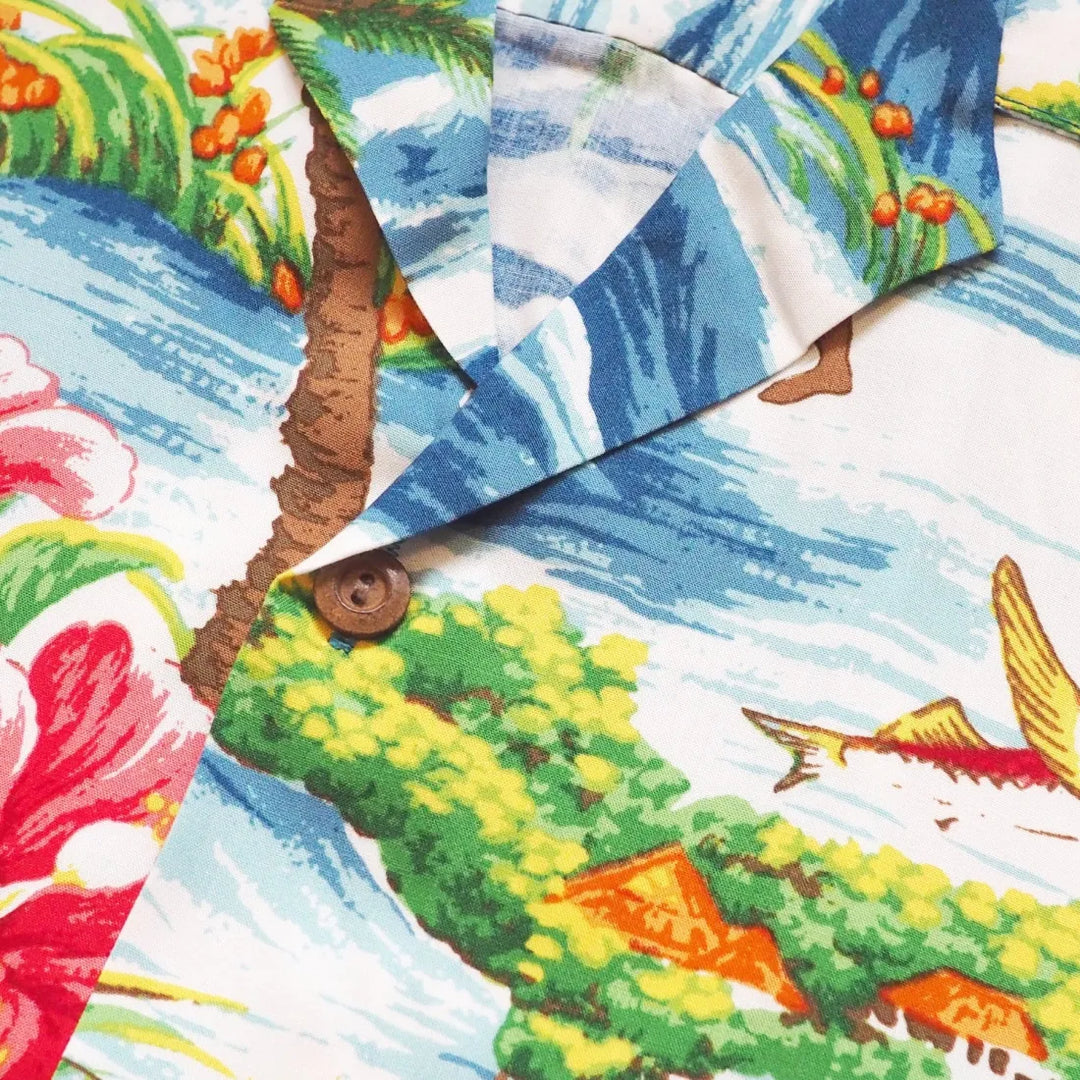 Ocean Life Navy Hawaiian Rayon Shirt - Made in Hawaii