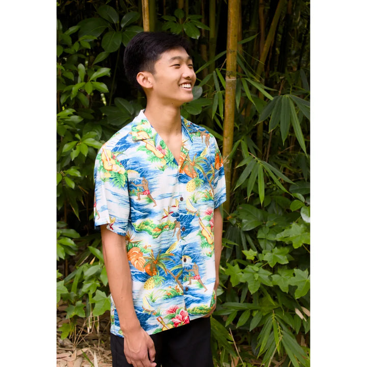 Ocean Life Navy Hawaiian Rayon Shirt - Made in Hawaii