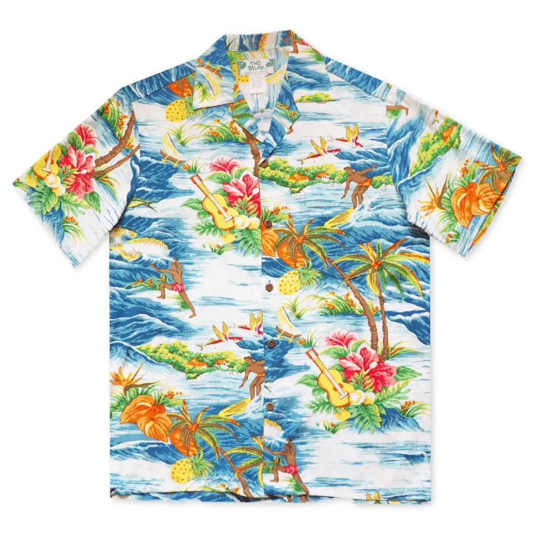 Ocean Life Dark Blue Hawaiian Rayon Shirt - Made In Hawaii