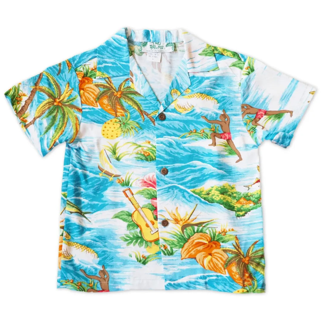 Ocean Life Aqua Hawaiian Boy Shirt - Made in Hawaii