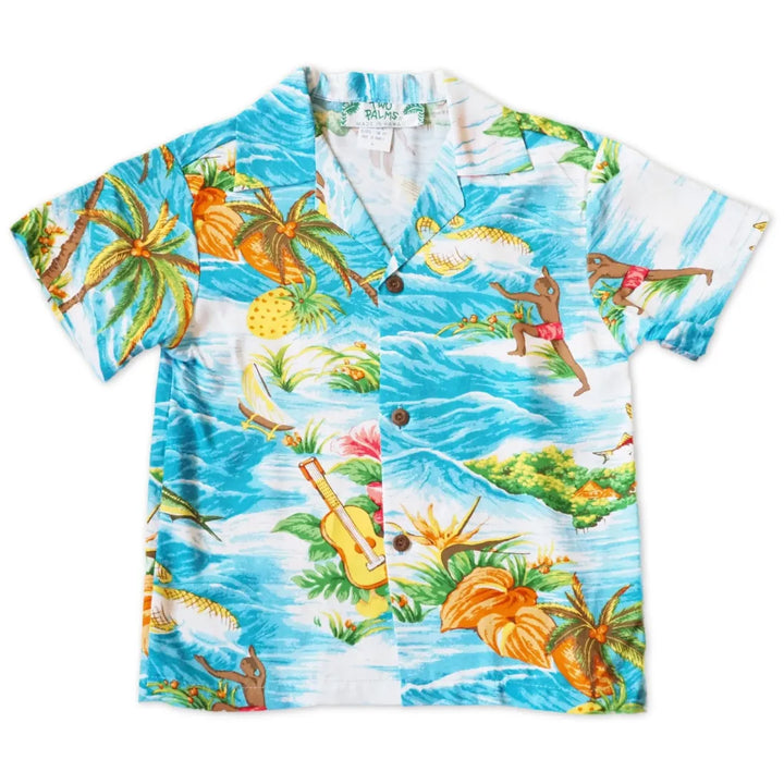 Ocean Life Light Blue Hawaiian Boy Shirt - Made in Hawaii