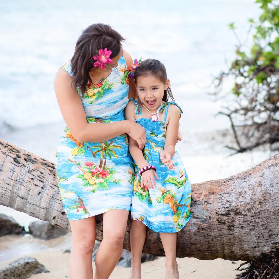 Ocean Life Light Blue Short Hawaiian Tank Dress - Made in Hawaii