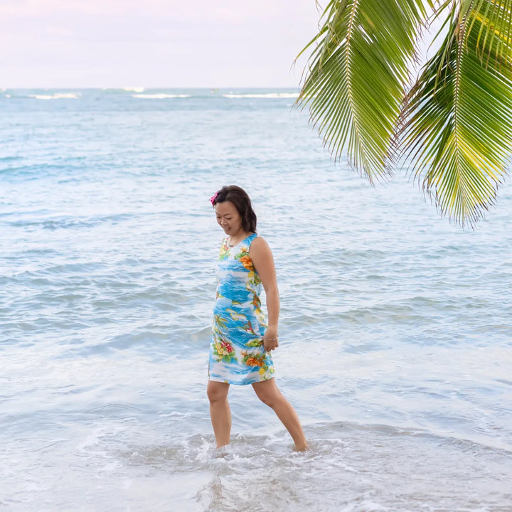 Ocean Life Light Blue Short Hawaiian Tank Dress - Made in Hawaii