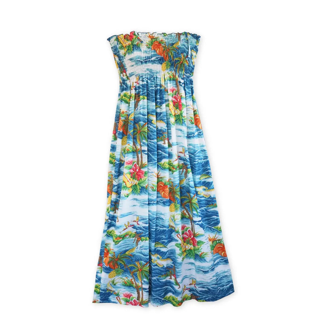 Ocean Life Navy Maxi Hawaiian Dress with Flattering Smock Ocean Life Navy Maxi Hawaiian Dress with Flattering Smock