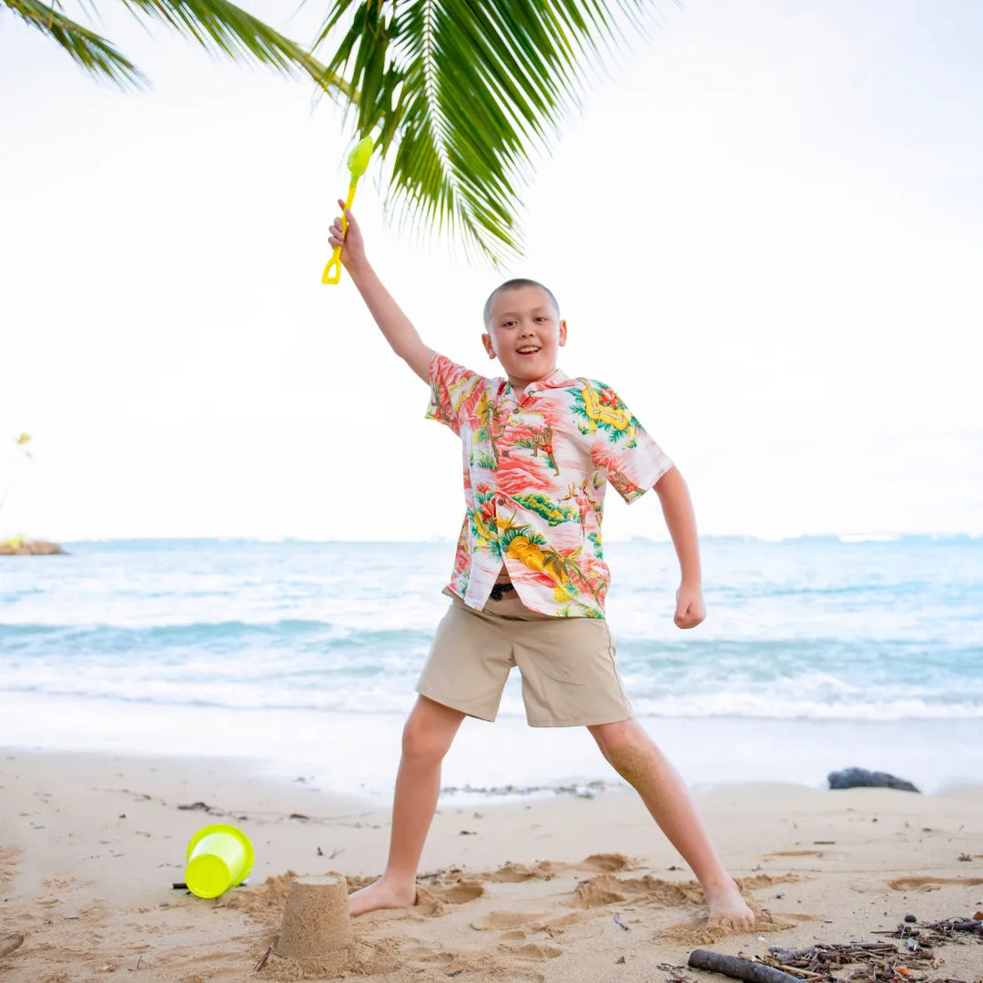 Ocean Life Pink Hawaiian Boy Shirt - Made in Hawaii