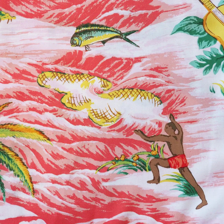 Ocean Life Pink Hawaiian Rayon Fabric by the Yard - Made in Hawaii