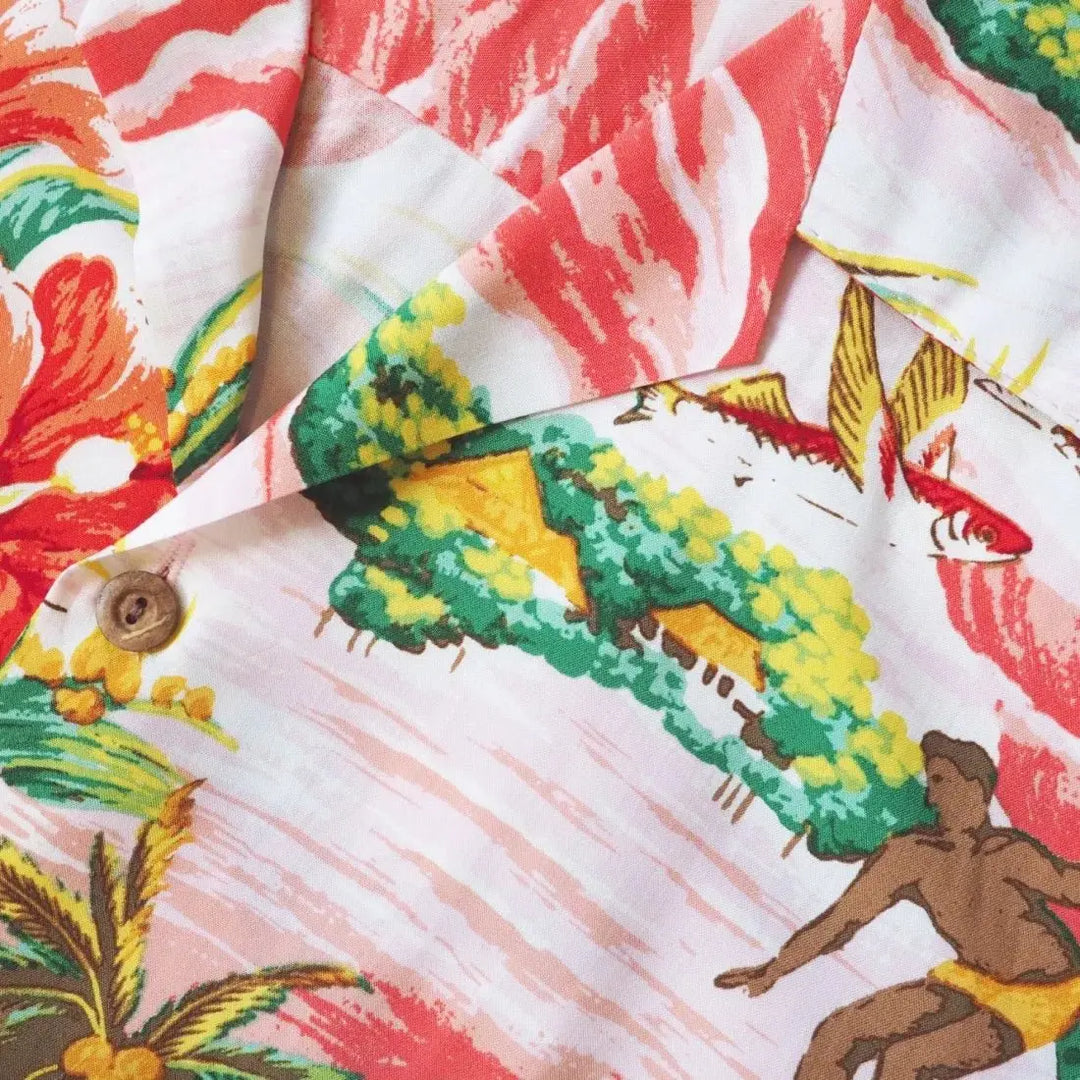 Ocean Life Pink Hawaiian Rayon Shirt Made in Hawaii