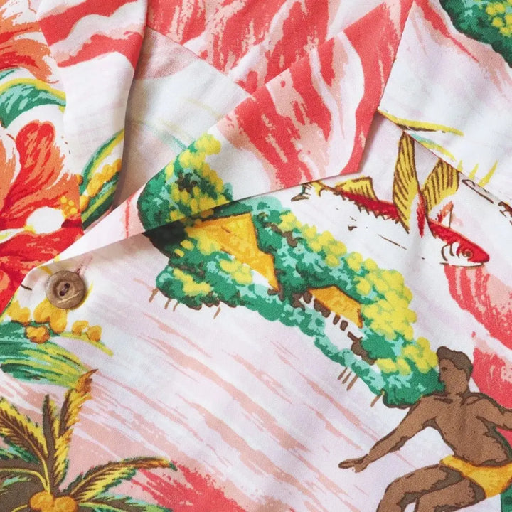 Ocean Life Pink Hawaiian Rayon Shirt Made in Hawaii