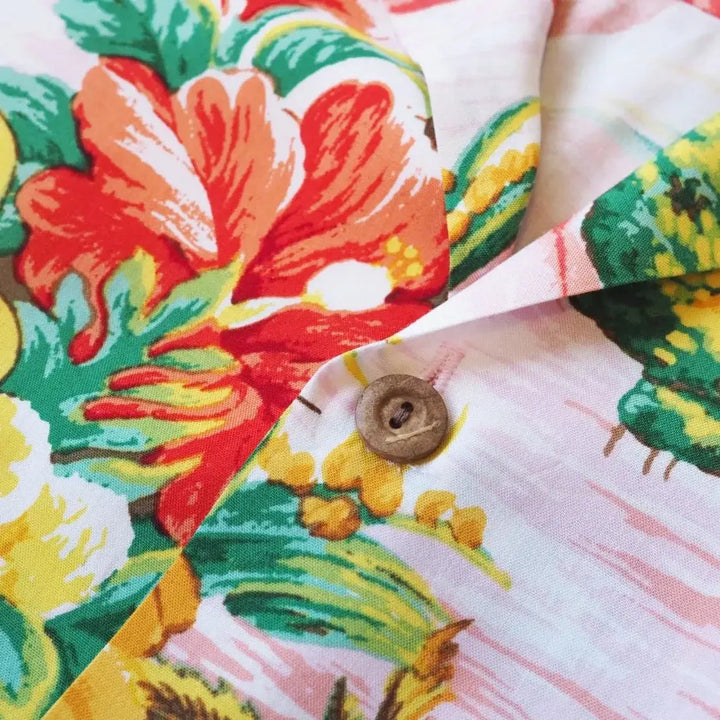 Ocean Life Pink Hawaiian Rayon Shirt Made in Hawaii