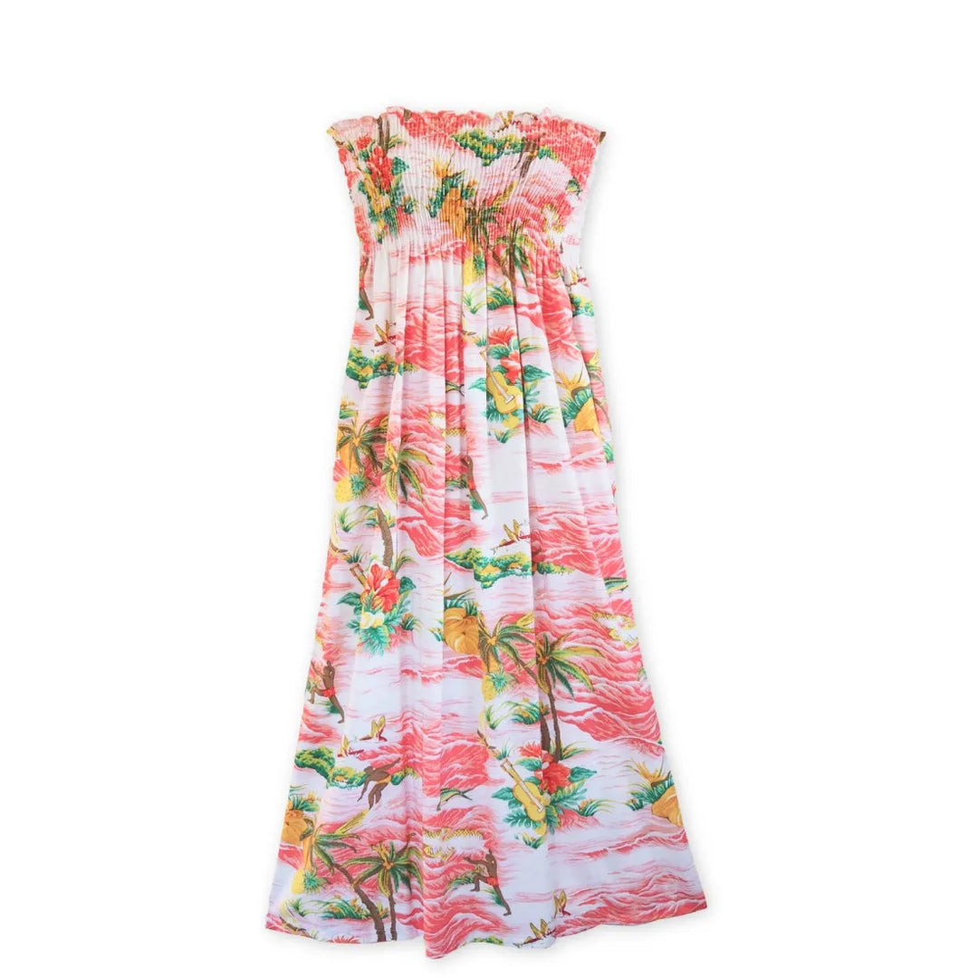 Ocean Life Pink Maxi Hawaiian Dress with Flattering Smock