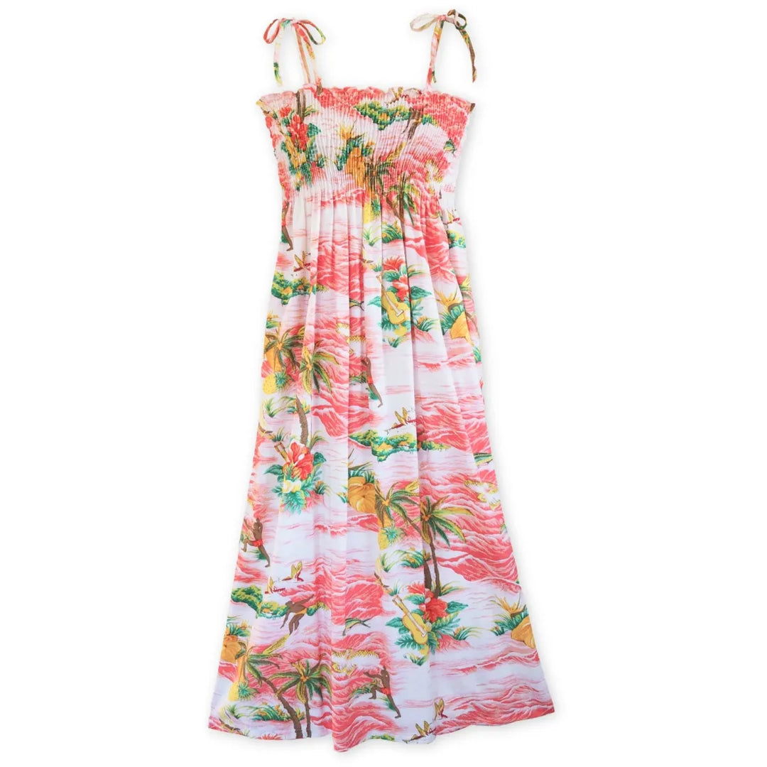 pink hawaiian print dress mele maxi Long maxi pink designer muumuu dress ruffled bustline and hem fitted design. Ocean Life Pink Maxi Hawaiian