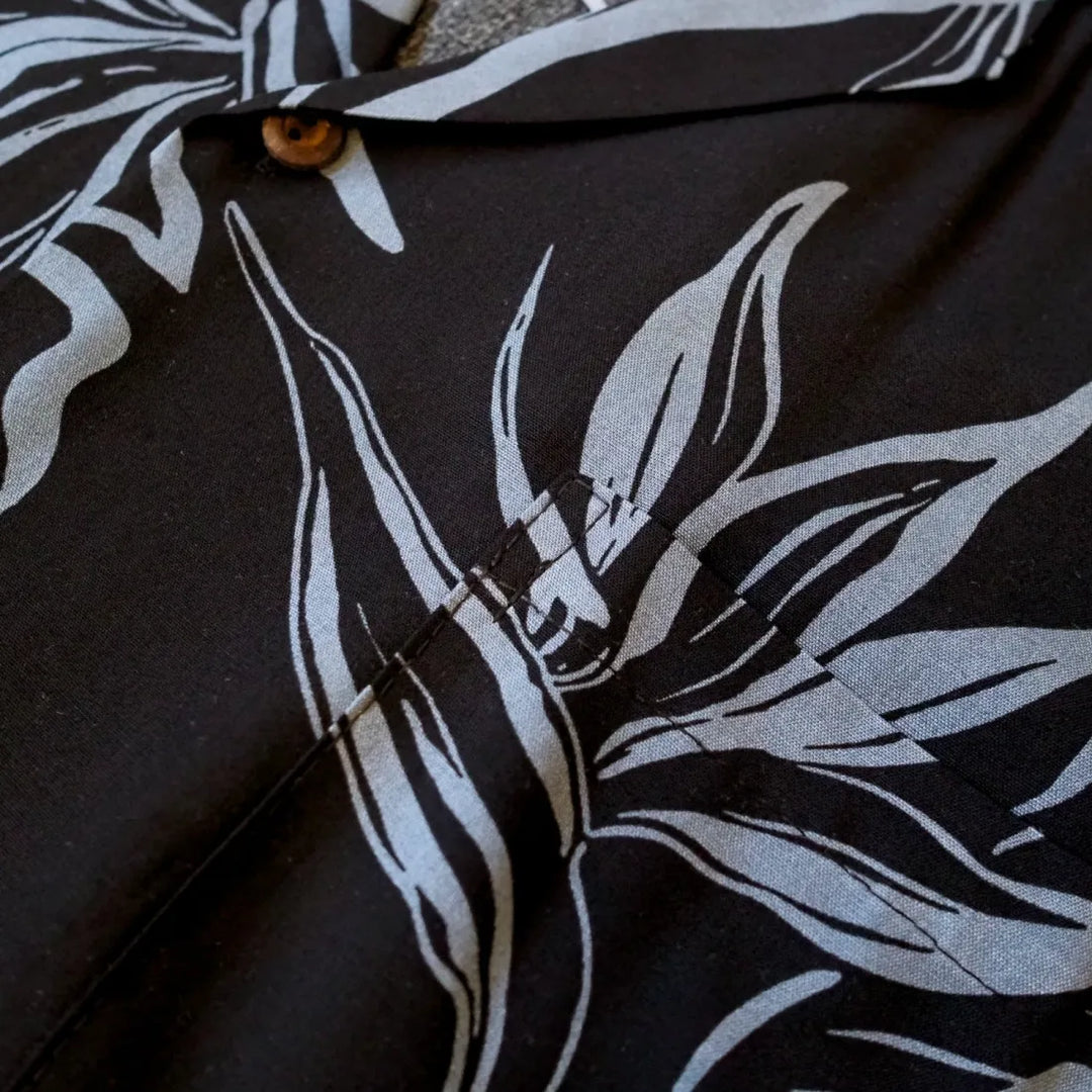 Olomana Black Hawaiian Rayon Shirt - Made in Hawaii