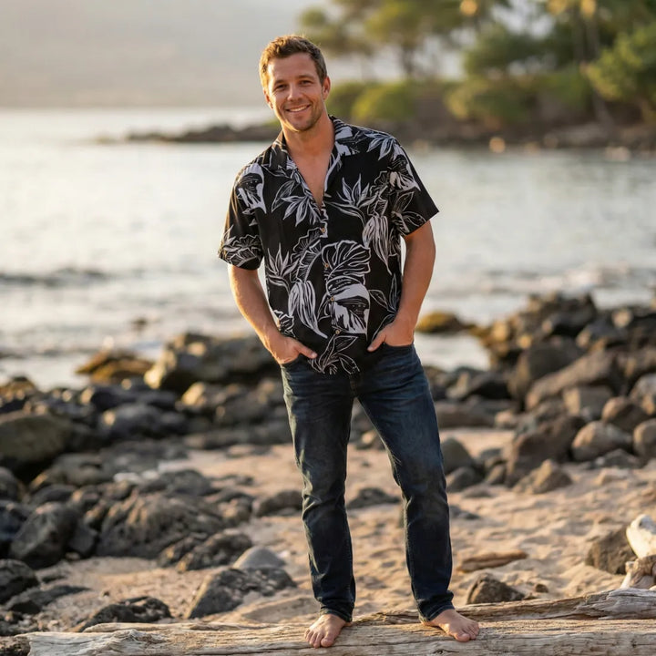 Olomana Black Hawaiian Rayon Shirt - Made in Hawaii