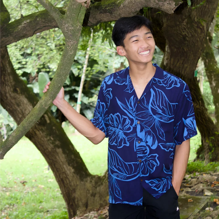 Olomana Blue Hawaiian Rayon Shirt - Made in Hawaii