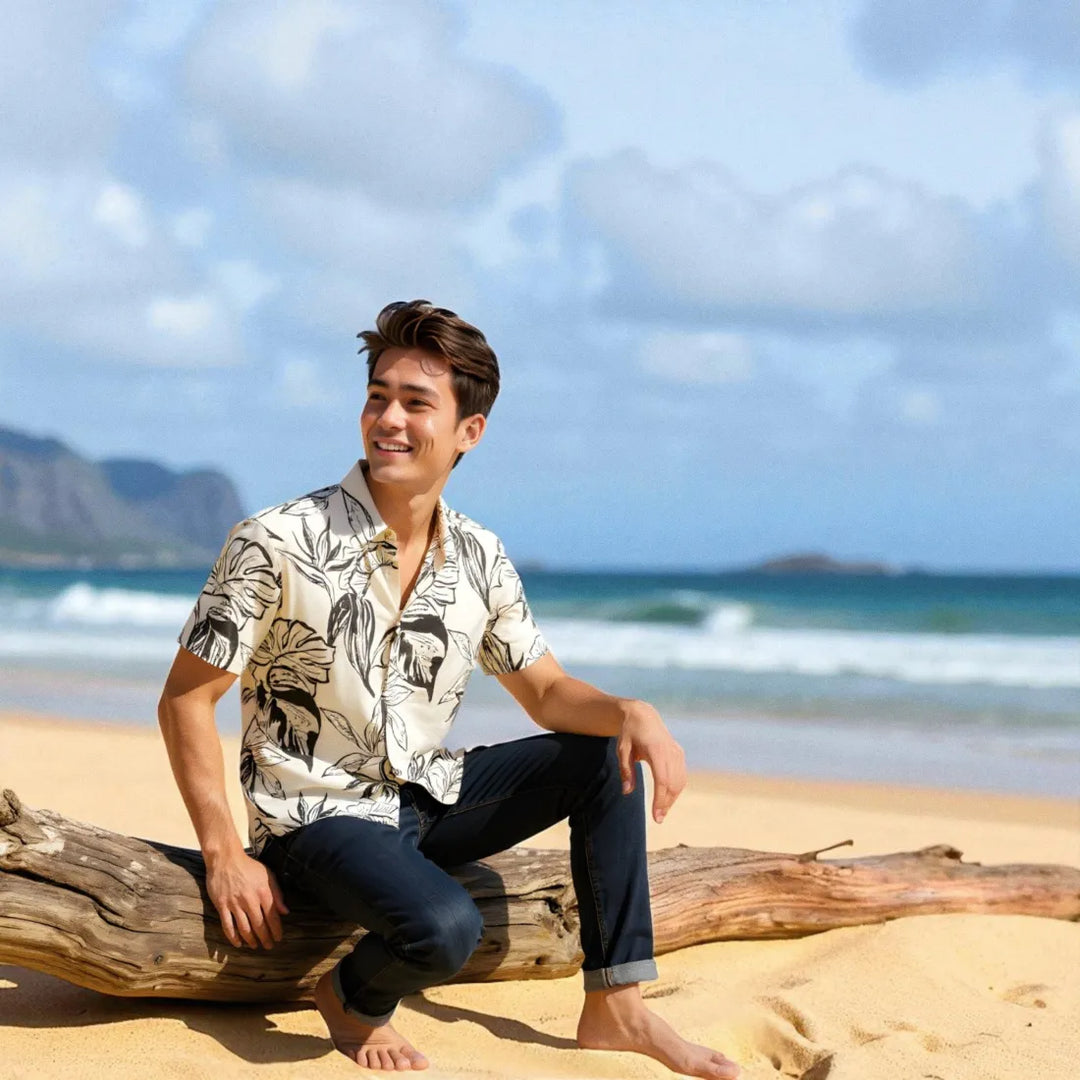 Olomana White Hawaiian Rayon Shirt - Made in Hawaii