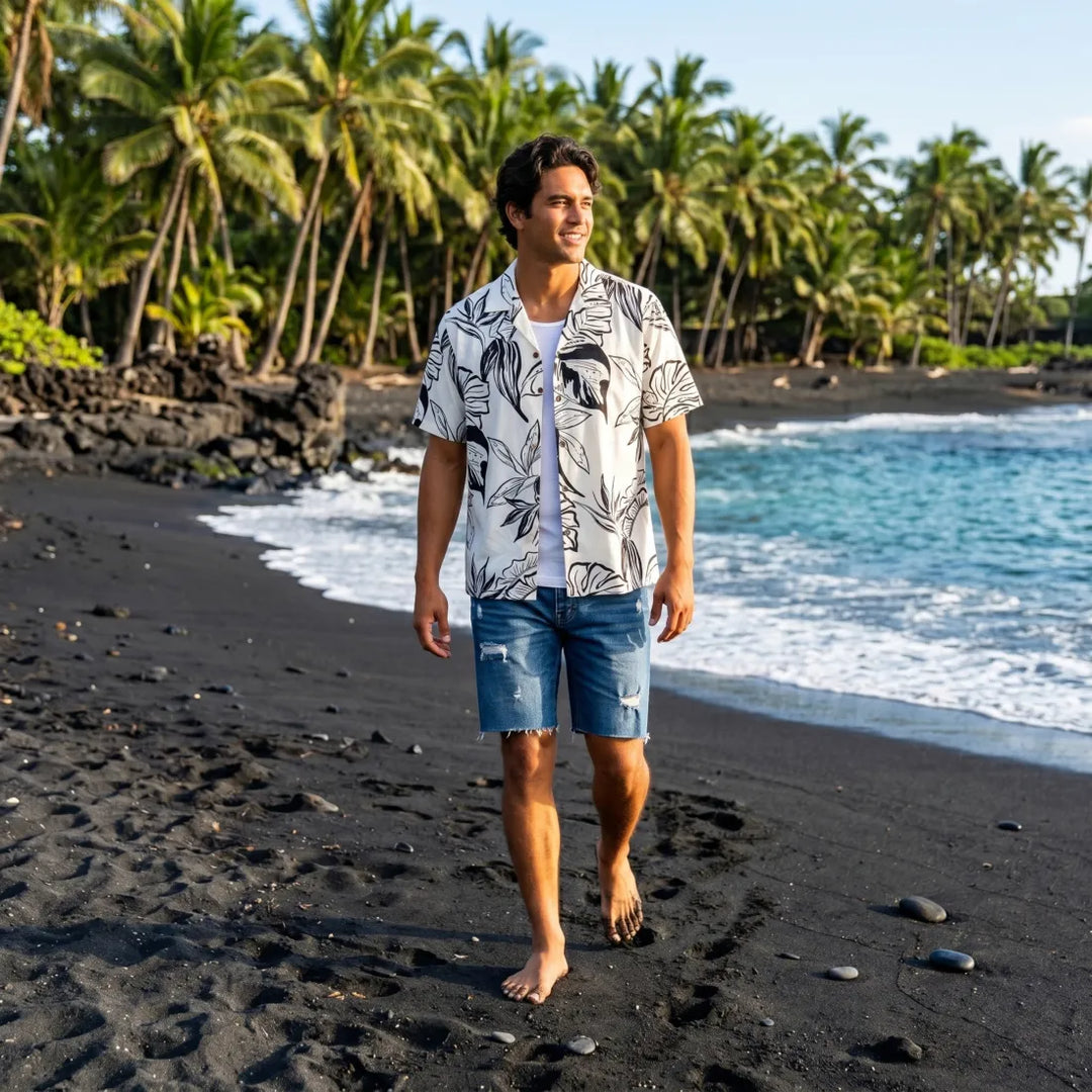 Olomana White Hawaiian Rayon Shirt - Made in Hawaii