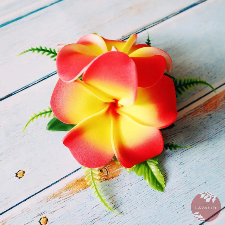 Orange Double Joy Plumeria Hawaiian Flower Hair Clip - Made in Hawaii